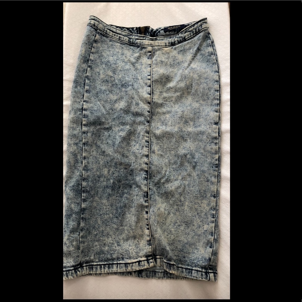 High waisted stretch denim pencil skirt